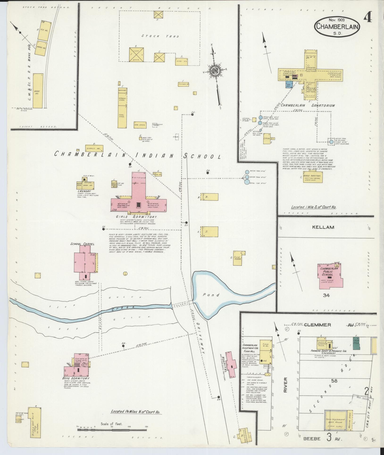 Sanborn Fire Insurance Map from Chamberlain, Brule County, South Dakota (1909), Sheet #0004 - Complete Map Set gallery image, historic Sanborn map, vintage wall art, South Dakota South Dakota