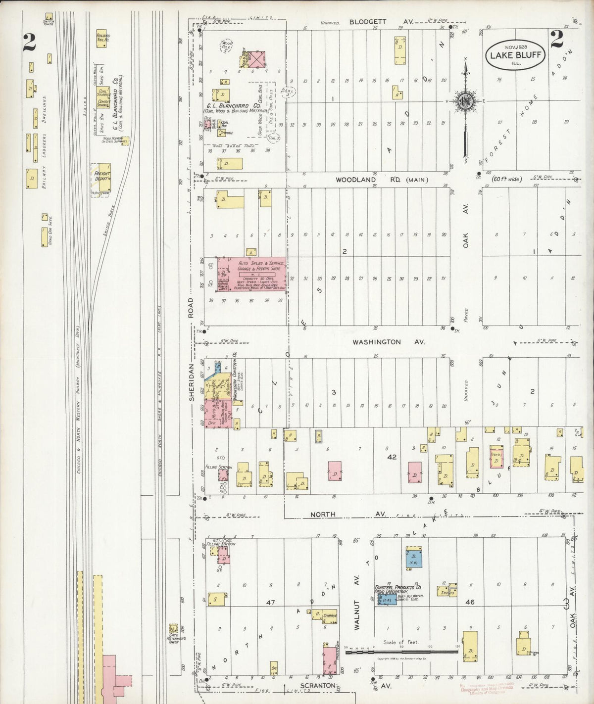 Sanborn Fire Insurance Map from Lake Bluff, Lake County, Illinois (1928), Sheet #0002 - Historic Sanborn Fire Insurance Map Print, vintage old map wall art, antique decor, genealogy gift, Illinois Illinois map