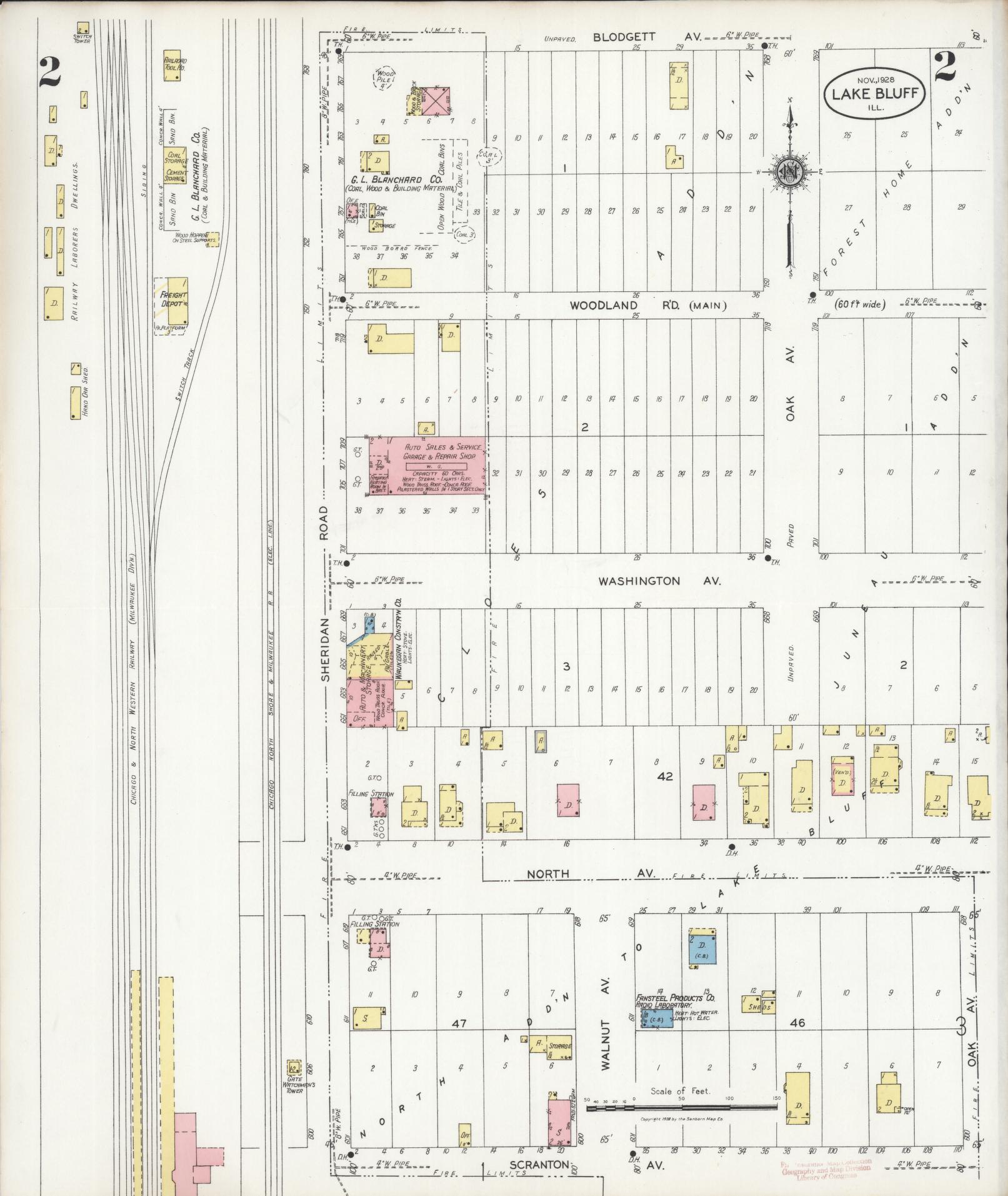 Sanborn Fire Insurance Map from Lake Bluff, Lake County, Illinois (1928), Sheet #0002 - Historic Sanborn Fire Insurance Map Print, vintage old map wall art, antique decor, genealogy gift, Illinois Illinois map