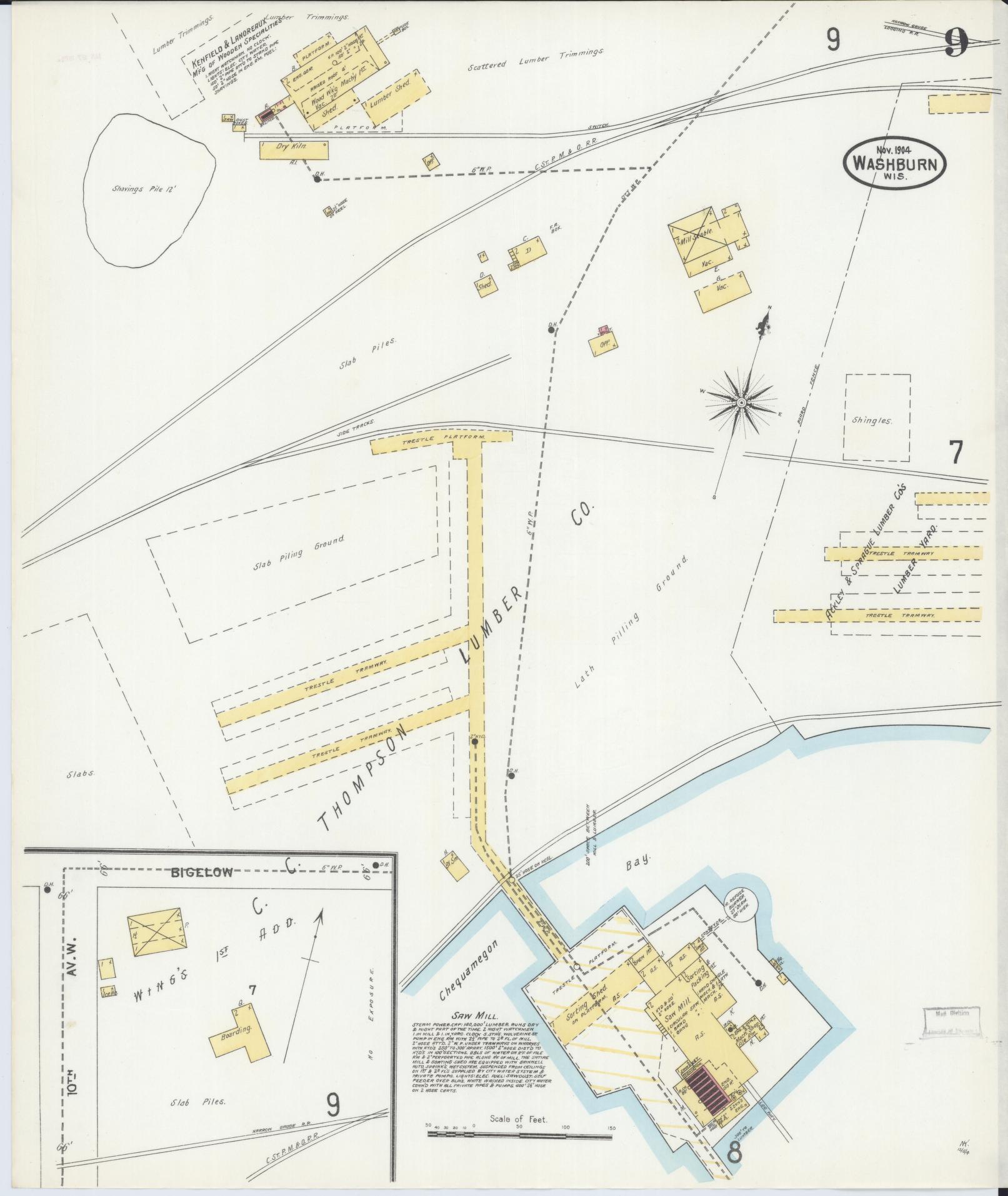 Sanborn Fire Insurance Map from Washburn, Bayfield County, Wisconsin (1904), Sheet #0009 - Historic Sanborn Fire Insurance Map Print, vintage old map wall art, antique decor, genealogy gift, Wisconsin Wisconsin map