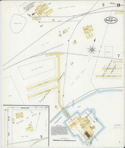 Sanborn Fire Insurance Map from Washburn, Bayfield County, Wisconsin (1904), Sheet #0009 - Historic Sanborn Fire Insurance Map Print, vintage old map wall art, antique decor, genealogy gift, Wisconsin Wisconsin map