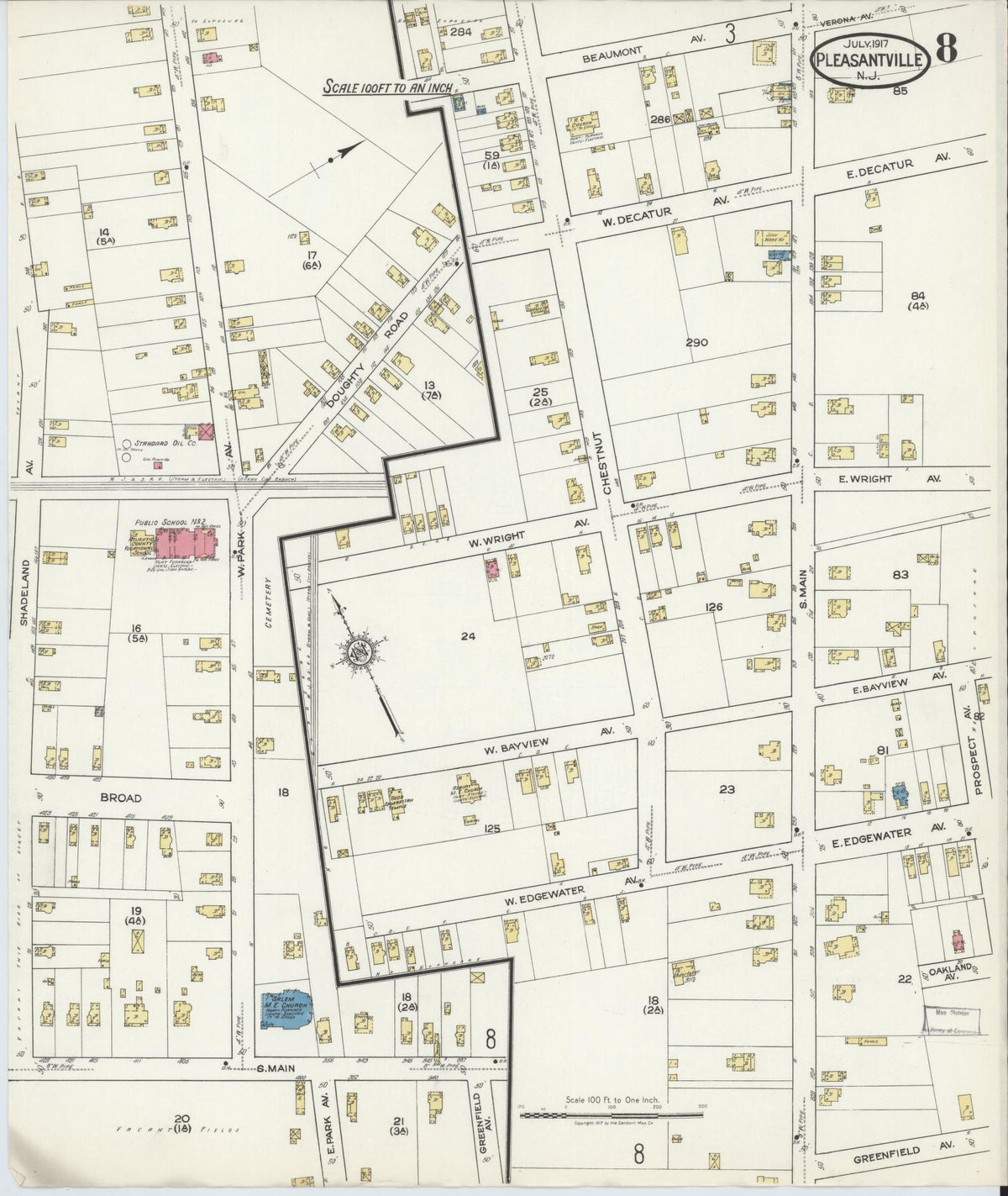 Sanborn Fire Insurance Map from Pleasantville, Atlantic County, New Jersey (1917), Sheet #0008 - Complete Map Set gallery image, historic Sanborn map, vintage wall art, New Jersey New Jersey
