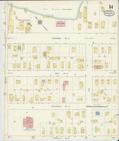Sanborn Fire Insurance Map from Neenah, Winnebago County, Wisconsin (1913), Sheet #0014 - Complete Map Set gallery image, historic Sanborn map, vintage wall art, Wisconsin Wisconsin