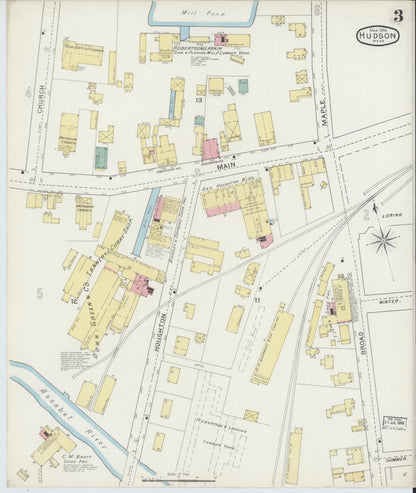 Sanborn Fire Insurance Map from Hudson, Middlesex County, Massachusetts (1894), Sheet #0003 - Historic Sanborn Fire Insurance Map Print, vintage old map wall art, antique decor, genealogy gift, Massachusetts Massachusetts map