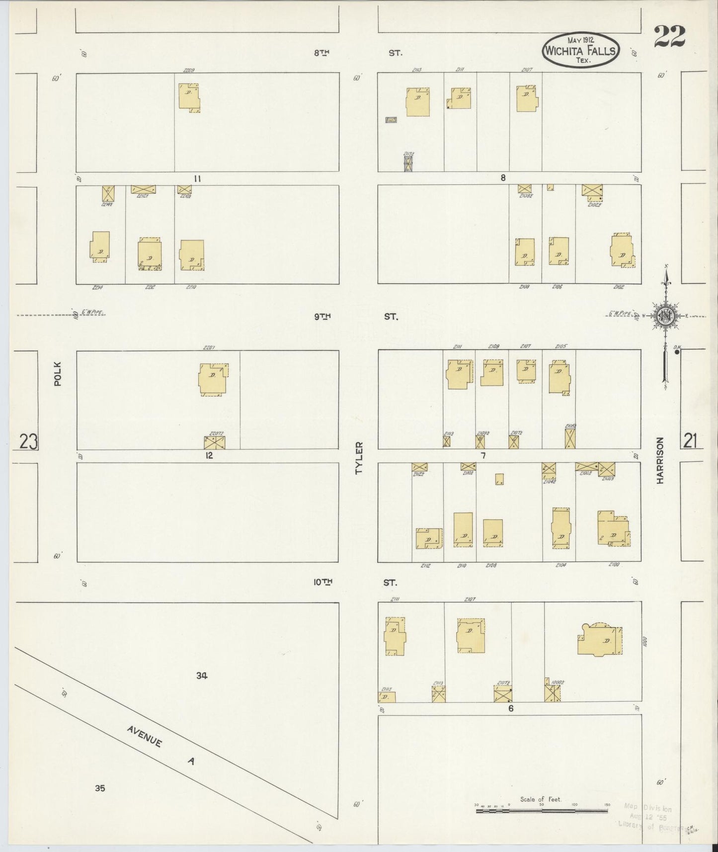 Sanborn Fire Insurance Map from Wichita Falls, Wichita County, Texas (1912), Sheet #0022 - Complete Map Set gallery image, historic Sanborn map, vintage wall art, Texas Texas
