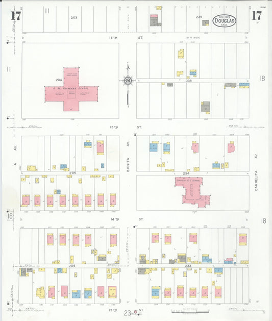 Sanborn Fire Insurance Map from Douglas, Cochise County, Arizona (1929), Sheet #0017 - Historic Sanborn Fire Insurance Map Print, vintage old map wall art, antique decor, genealogy gift, Arizona Arizona map