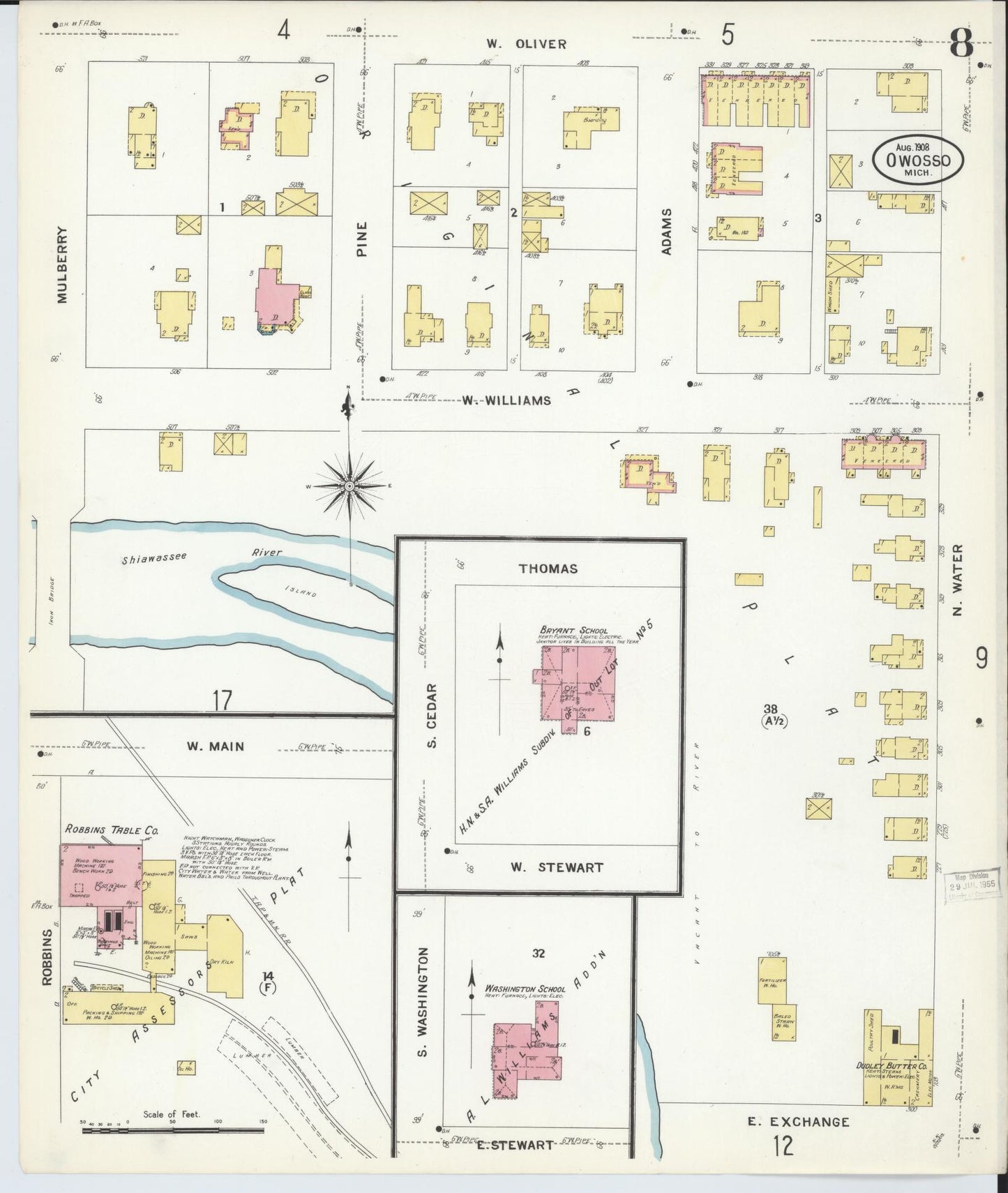 Sanborn Fire Insurance Map from Owosso, Shiawassee County, Michigan (1908), Sheet #0008 - Complete Map Set gallery image, historic Sanborn map, vintage wall art, Michigan Michigan