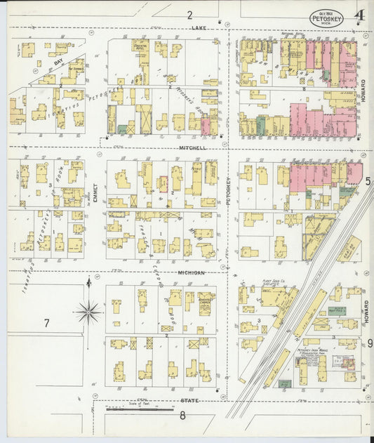 Sanborn Fire Insurance Map from Petoskey, Emmet County, Michigan (1901), Sheet #0004 - Historic Sanborn Fire Insurance Map Print, vintage old map wall art, antique decor, genealogy gift, Michigan Michigan map