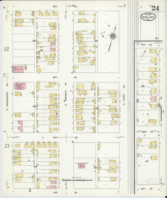 Sanborn Fire Insurance Map from Ashland, Boyd County, Kentucky (1912), Sheet #0024 - Historic Sanborn Fire Insurance Map Print, vintage old map wall art, antique decor, genealogy gift, Kentucky Kentucky map