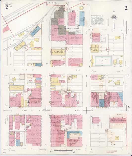 Sanborn Fire Insurance Map from Crete, Saline County, Nebraska (1942), Sheet #0002 - Historic Sanborn Fire Insurance Map Print, vintage old map wall art, antique decor, genealogy gift, Nebraska Nebraska map