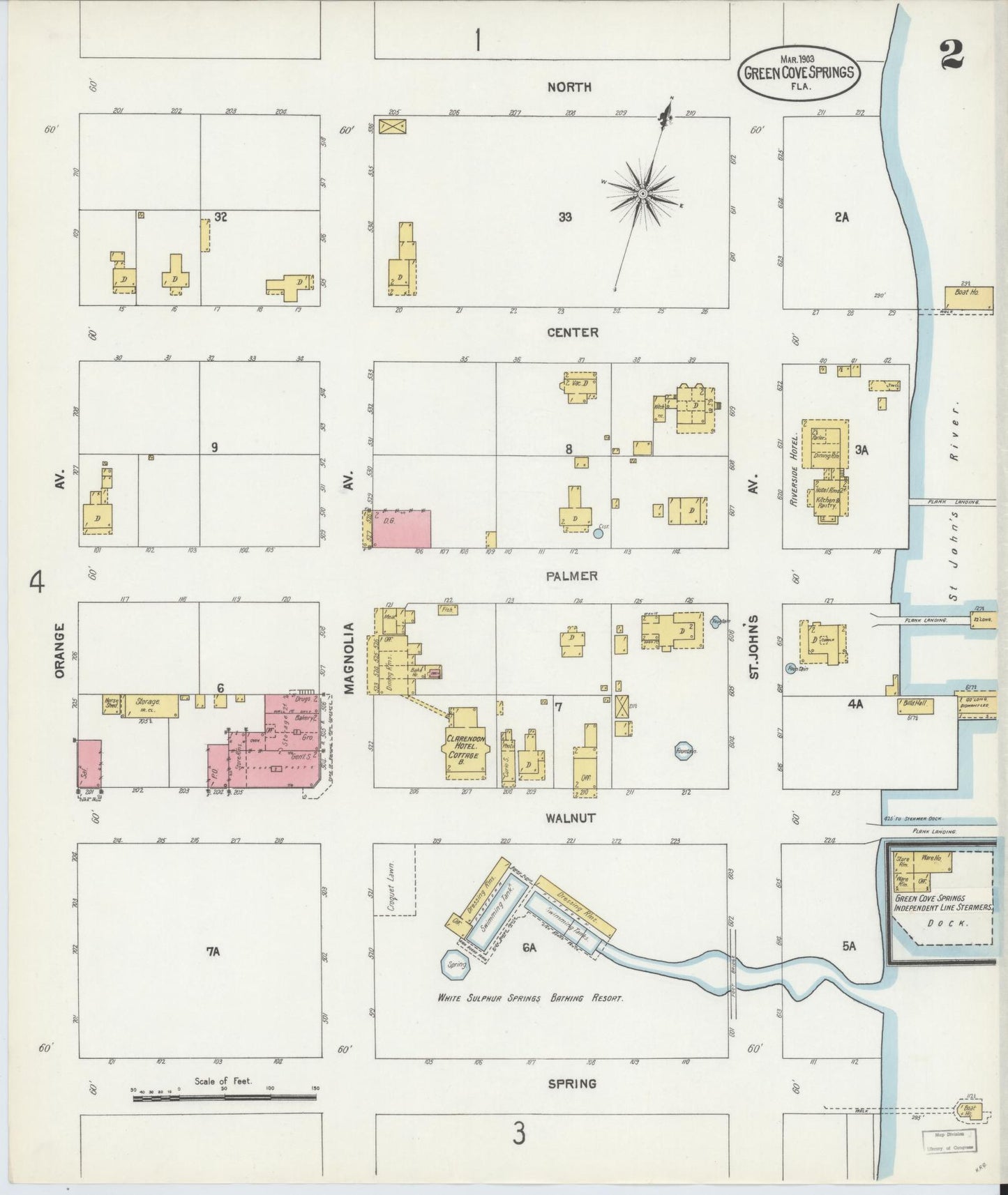 Sanborn Fire Insurance Map from Green Cove Springs, Clay County, Florida (1903), Sheet #0002 - Complete Map Set gallery image, historic Sanborn map, vintage wall art, Florida Florida