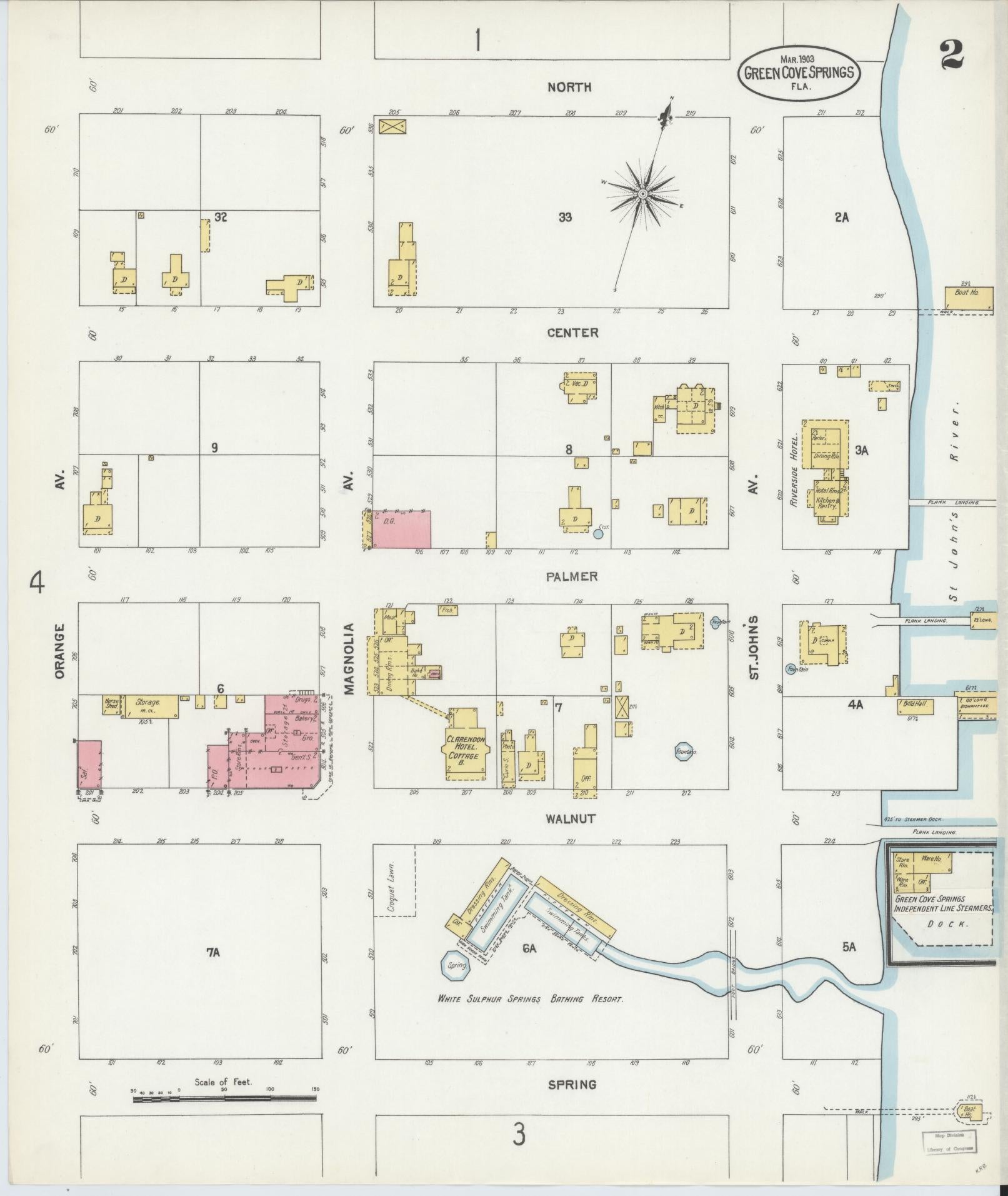 Sanborn Fire Insurance Map from Green Cove Springs, Clay County, Florida (1903), Sheet #0002 - Complete Map Set gallery image, historic Sanborn map, vintage wall art, Florida Florida