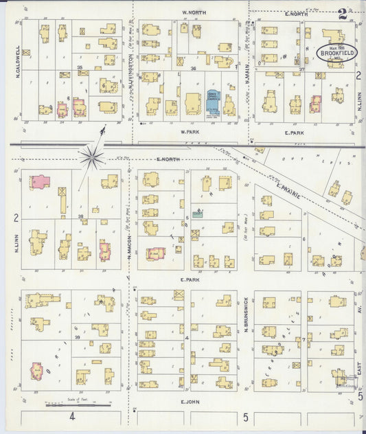 Sanborn Fire Insurance Map from Brookfield, Linn County, Missouri (1905), Sheet #0002 - Historic Sanborn Fire Insurance Map Print, vintage old map wall art, antique decor, genealogy gift, Missouri Missouri map