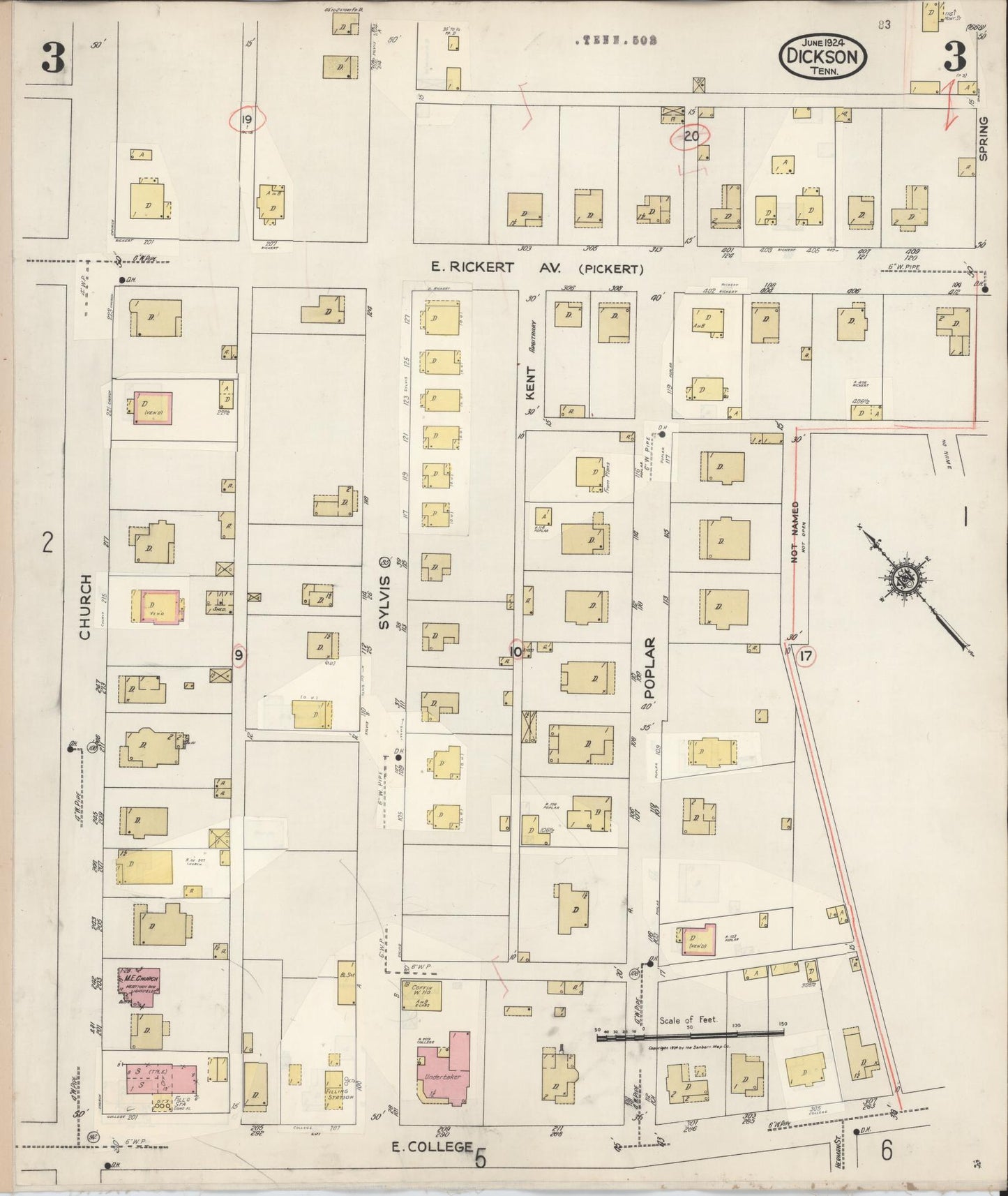 Sanborn Fire Insurance Map from Dickson, Dickson County, Tennessee (1941), Sheet #0003 - Complete Map Set gallery image, historic Sanborn map, vintage wall art, Tennessee Tennessee
