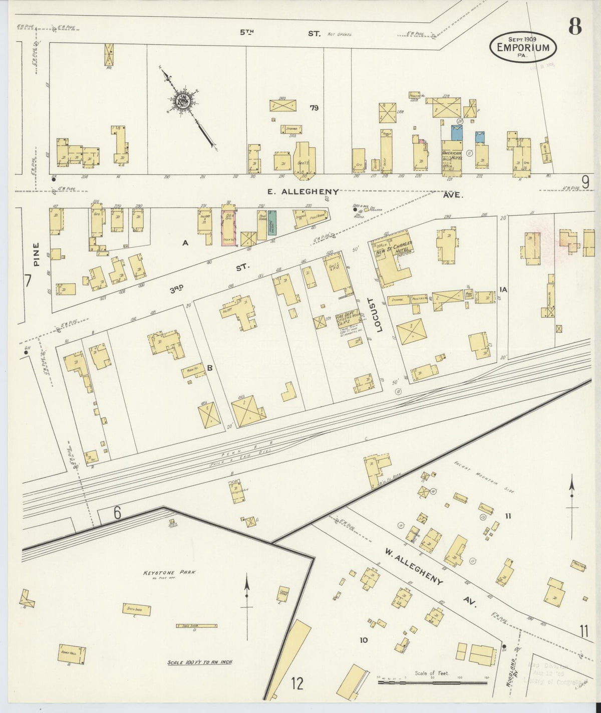 Sanborn Fire Insurance Map from Emporium, Cameron County, Pennsylvania (1909), Sheet #0008 - Complete Map Set gallery image, historic Sanborn map, vintage wall art, Pennsylvania Pennsylvania