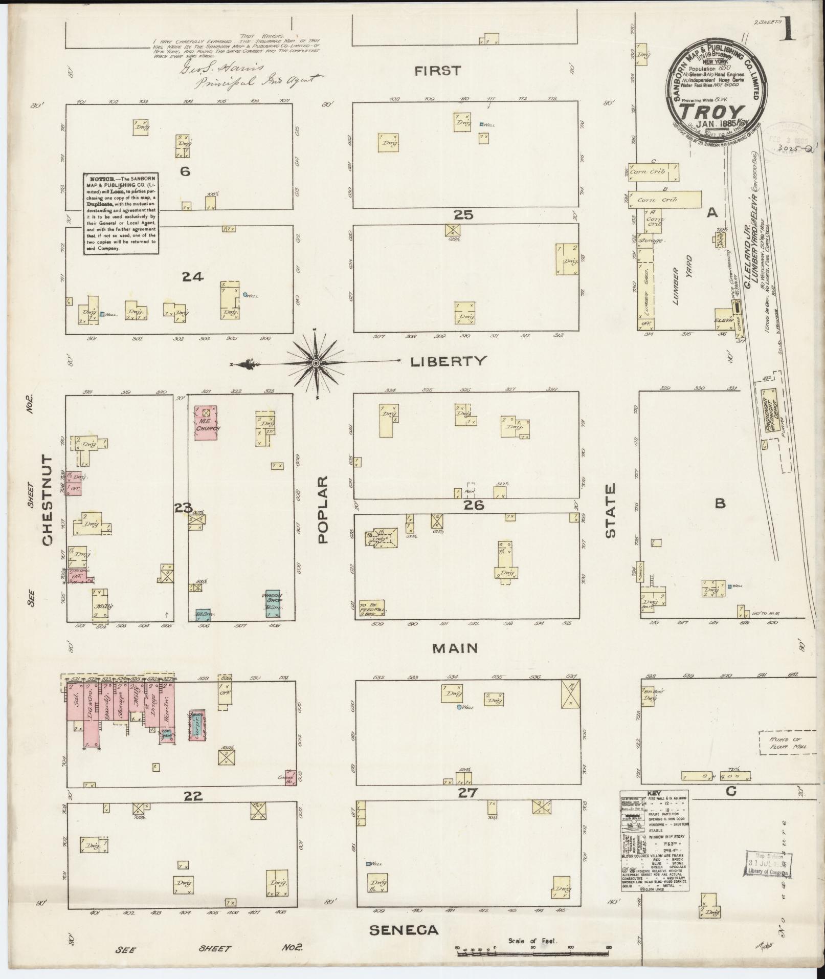 Sanborn Fire Insurance Map from Troy, Doniphan County, Kansas. (1885) – Historic Sanborn Fire Insurance Map Print