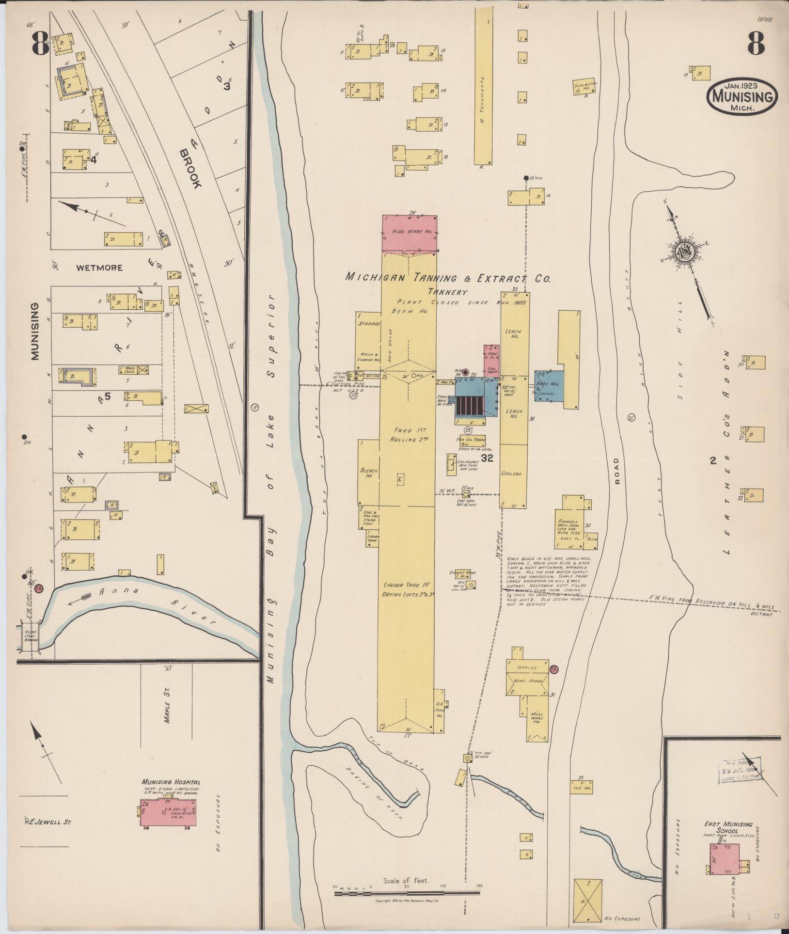 Sanborn Fire Insurance Map from Munising, Alger County, Michigan (1923), Sheet #0008 - Historic Sanborn Fire Insurance Map Print, vintage old map wall art, antique decor, genealogy gift, Michigan Michigan map