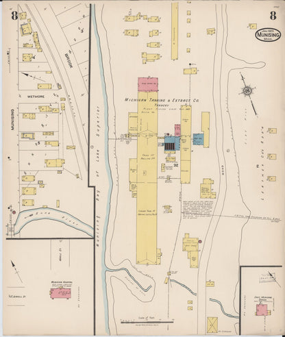 Sanborn Fire Insurance Map from Munising, Alger County, Michigan (1923), Sheet #0008 - Historic Sanborn Fire Insurance Map Print, vintage old map wall art, antique decor, genealogy gift, Michigan Michigan map