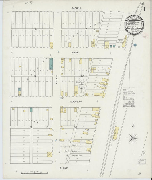 Sanborn Fire Insurance Map from Pond Creek, Grant County, Oklahoma (1894), Sheet #0001 - Historic Sanborn Fire Insurance Map Print, vintage old map wall art, antique decor, genealogy gift, Oklahoma Oklahoma map