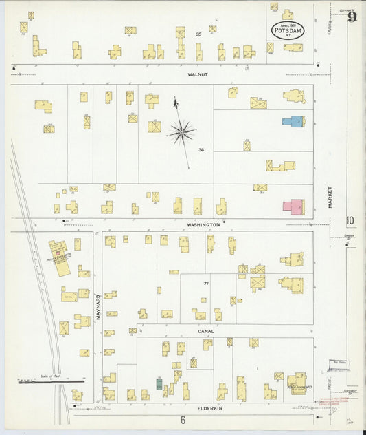 Sanborn Fire Insurance Map from Potsdam, St. Lawrence County, New York (1909), Sheet #0009 - Historic Sanborn Fire Insurance Map Print, vintage old map wall art, antique decor, genealogy gift, New York New York map