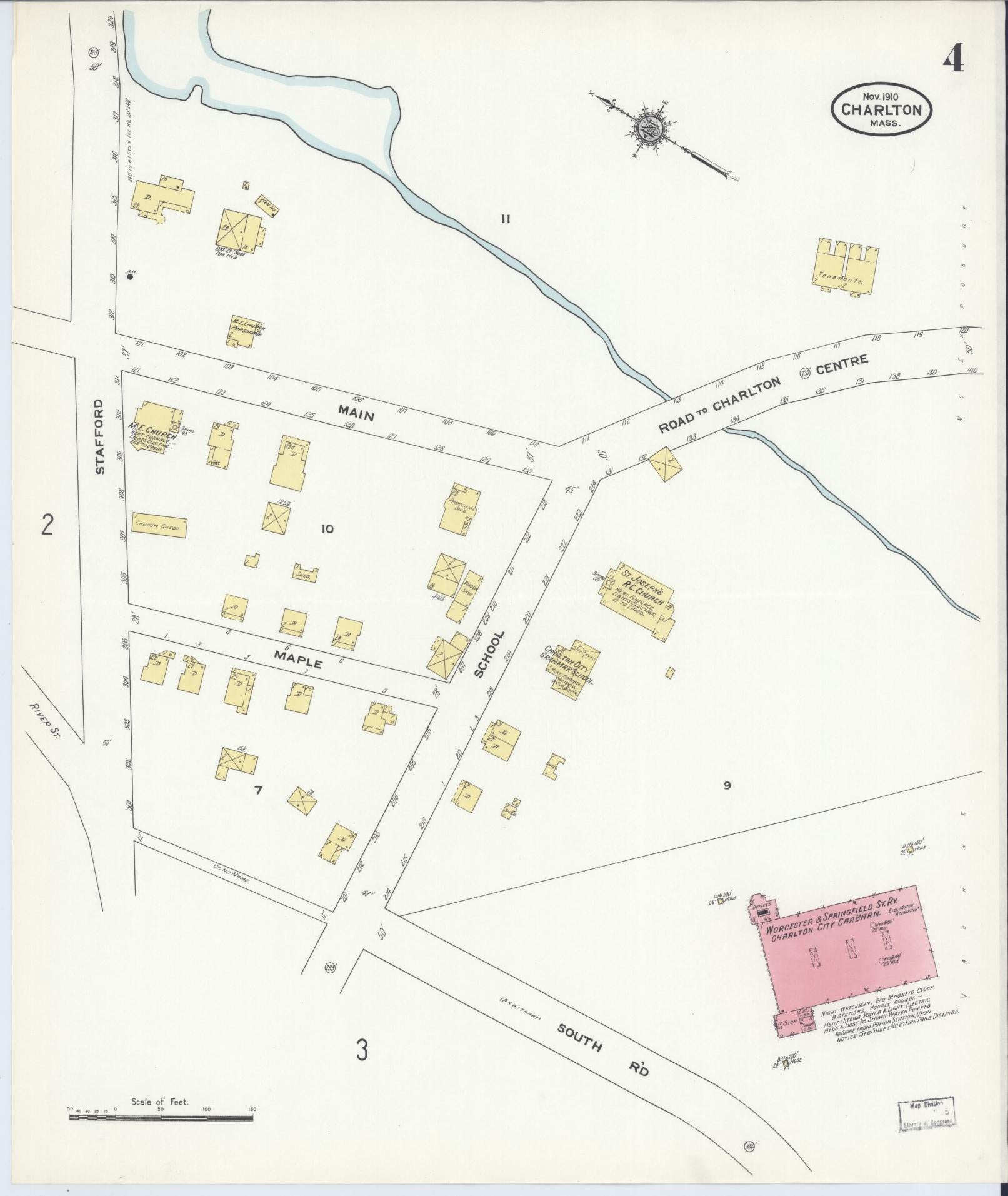 Sanborn Fire Insurance Map from Charlton, Worcester County, Massachusetts (1910), Sheet #0004 - Complete Map Set gallery image, historic Sanborn map, vintage wall art, Massachusetts Massachusetts