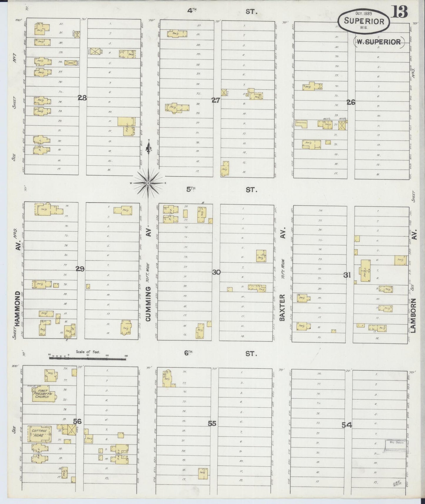 Sanborn Fire Insurance Map from Superior, Douglas County, Wisconsin (1889), Sheet #0013 - Complete Map Set gallery image, historic Sanborn map, vintage wall art, Wisconsin Wisconsin