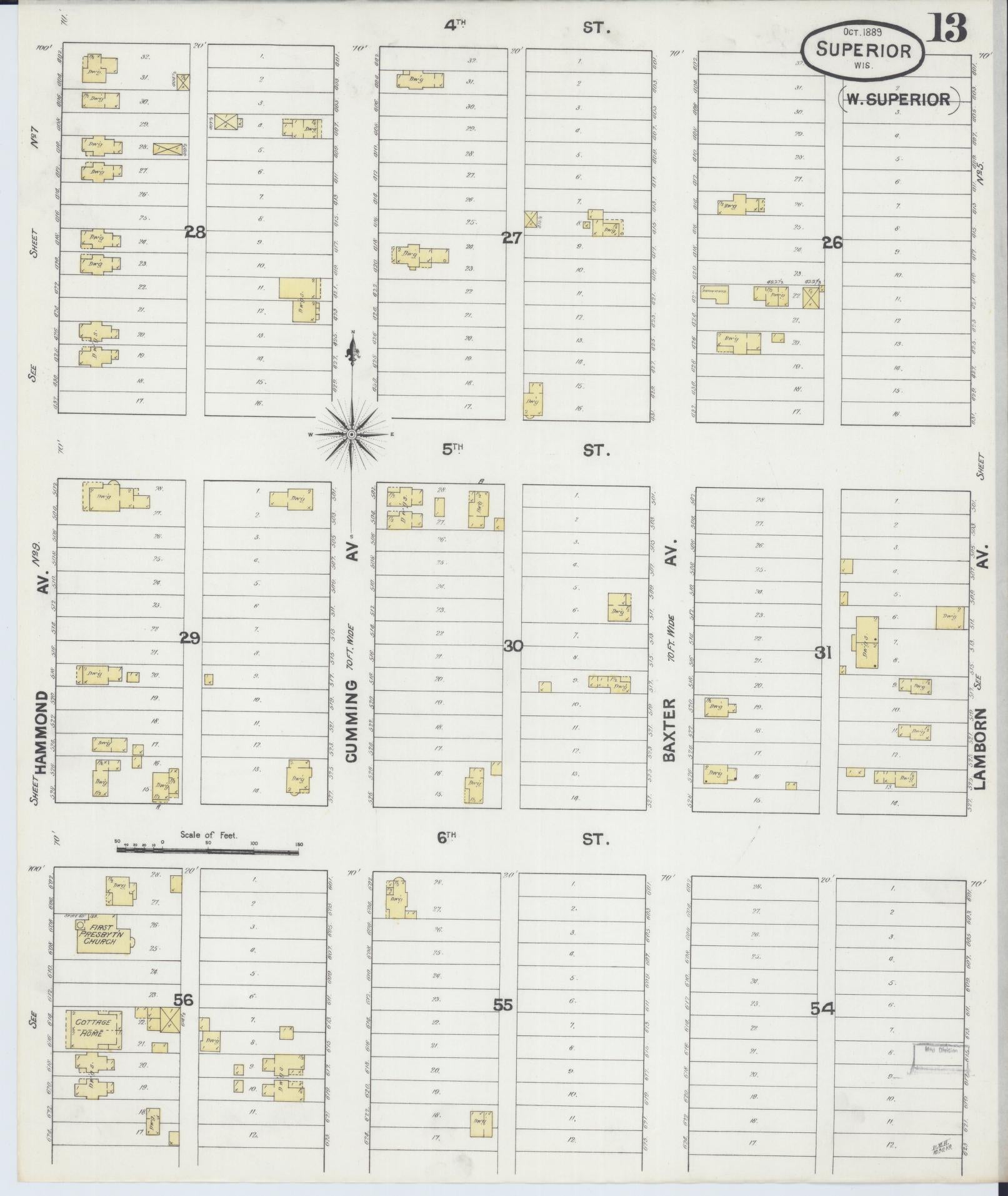 Sanborn Fire Insurance Map from Superior, Douglas County, Wisconsin (1889), Sheet #0013 - Complete Map Set gallery image, historic Sanborn map, vintage wall art, Wisconsin Wisconsin