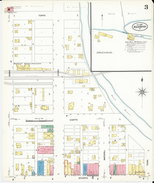 Sanborn Fire Insurance Map from Rock Rapids, Lyon County, Iowa (1907), Sheet #0003 - Historic Sanborn Fire Insurance Map Print, vintage old map wall art