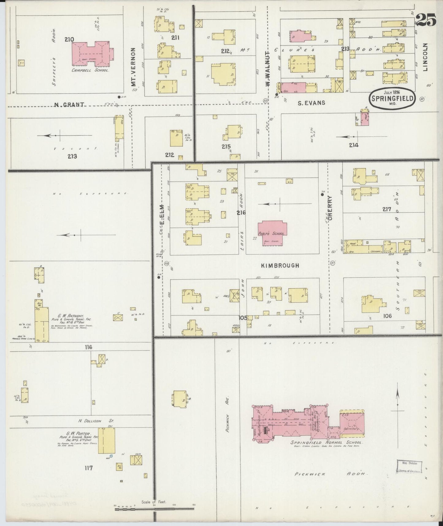 Sanborn Fire Insurance Map from Springfield, Greene County, Missouri (1896), Sheet #0025 - Complete Map Set gallery image, historic Sanborn map, vintage wall art, Missouri Missouri