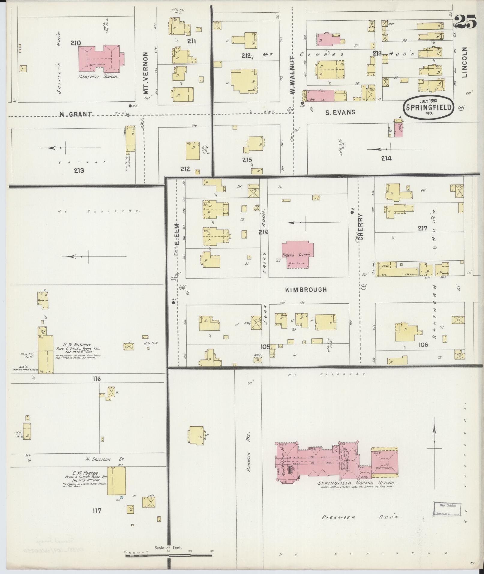 Sanborn Fire Insurance Map from Springfield, Greene County, Missouri (1896), Sheet #0025 - Complete Map Set gallery image, historic Sanborn map, vintage wall art, Missouri Missouri