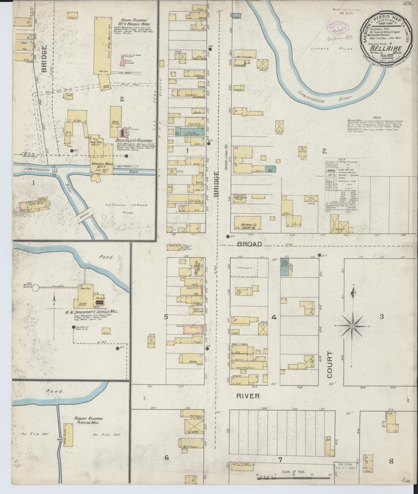 Sanborn Fire Insurance Map from Bellaire, Antrim County, Michigan (1893), Sheet #0001 - Historic Sanborn Fire Insurance Map Print, vintage old map wall art, antique decor, genealogy gift, Michigan Michigan map