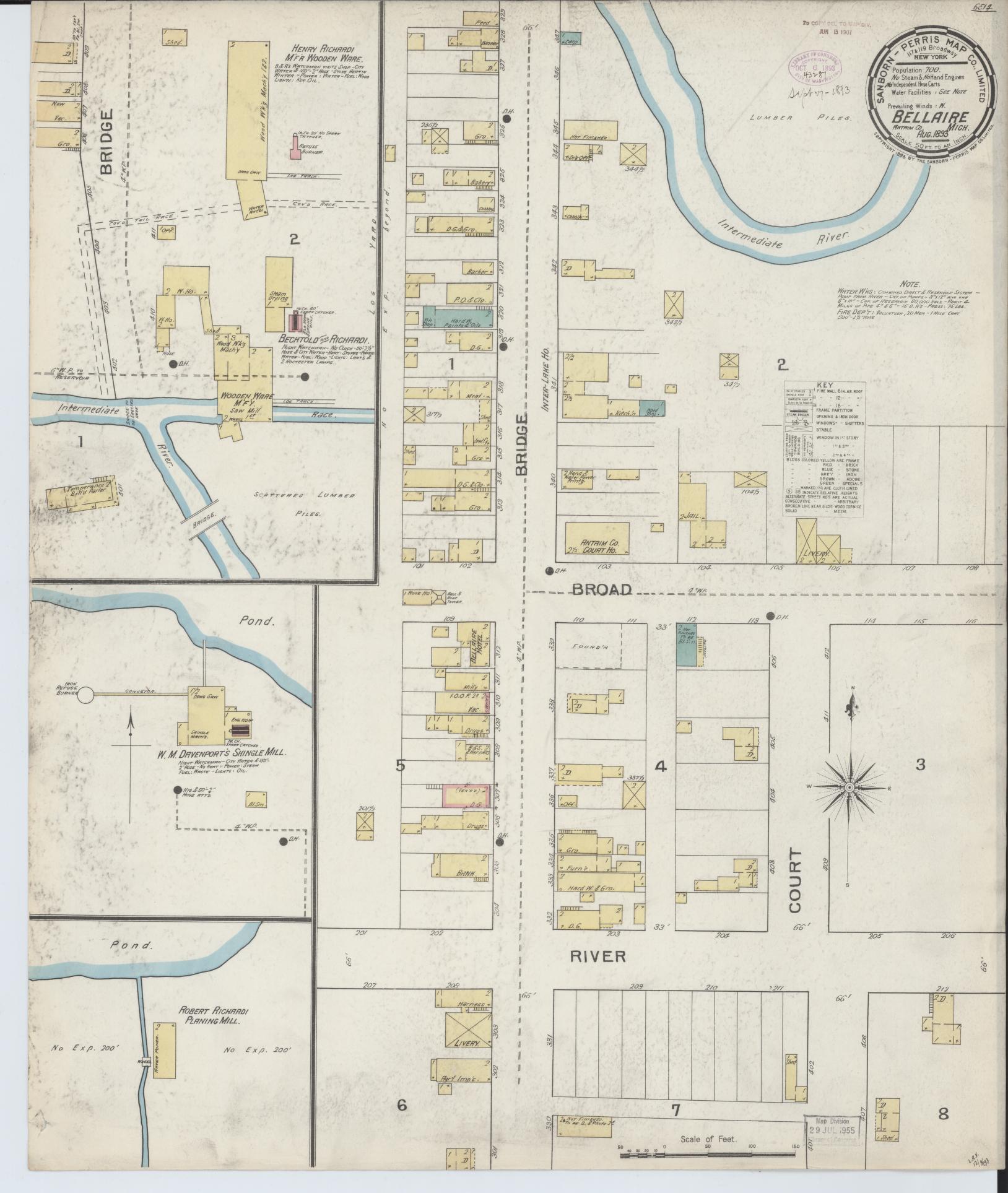 Sanborn Fire Insurance Map from Bellaire, Antrim County, Michigan (1893), Sheet #0001 - Historic Sanborn Fire Insurance Map Print, vintage old map wall art, antique decor, genealogy gift, Michigan Michigan map