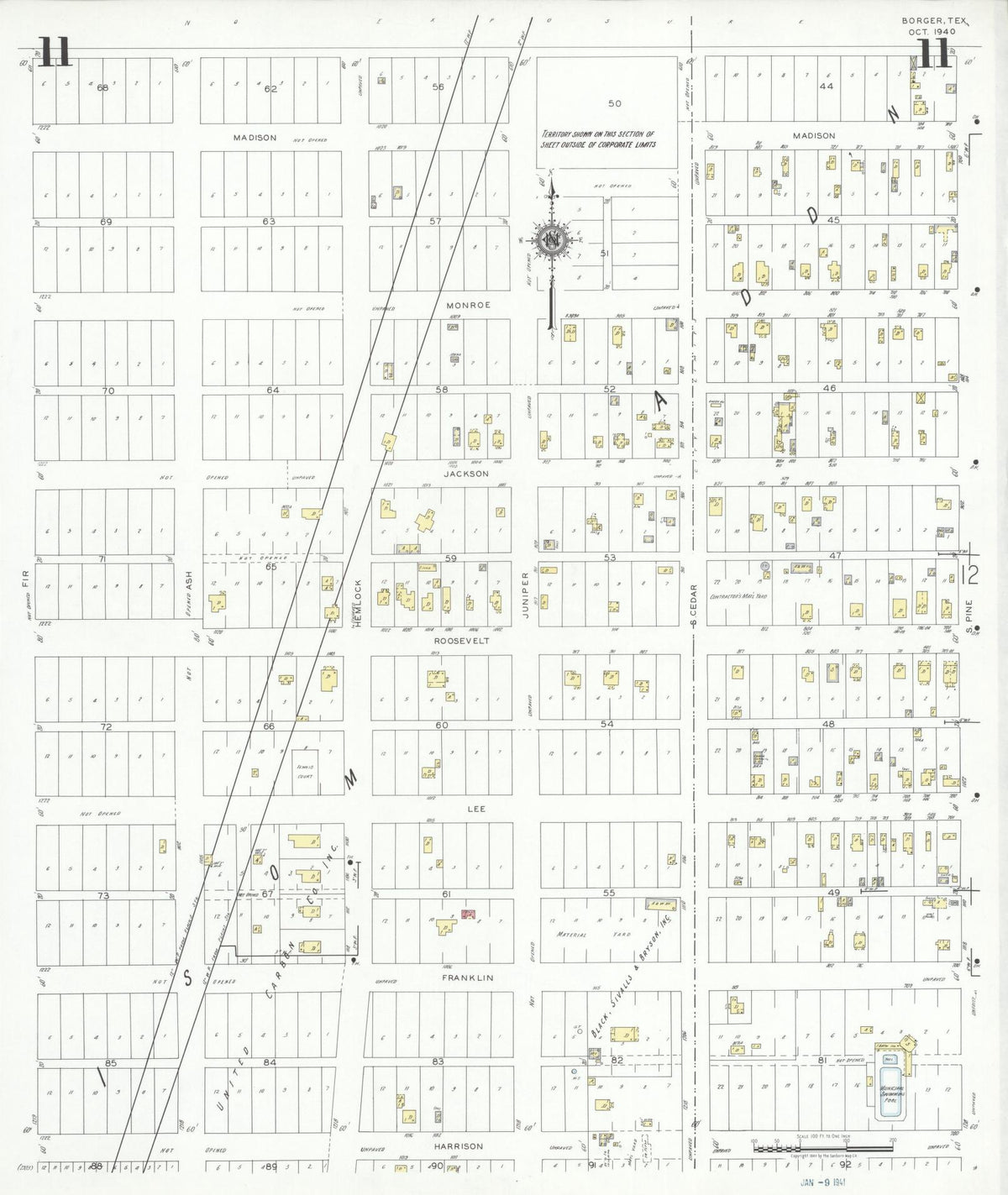 Sanborn Fire Insurance Map from Borger, Hutchinson County, Texas (1940), Sheet #0011 - Historic Sanborn Fire Insurance Map Print, vintage old map wall art, antique decor, genealogy gift, Texas Texas map