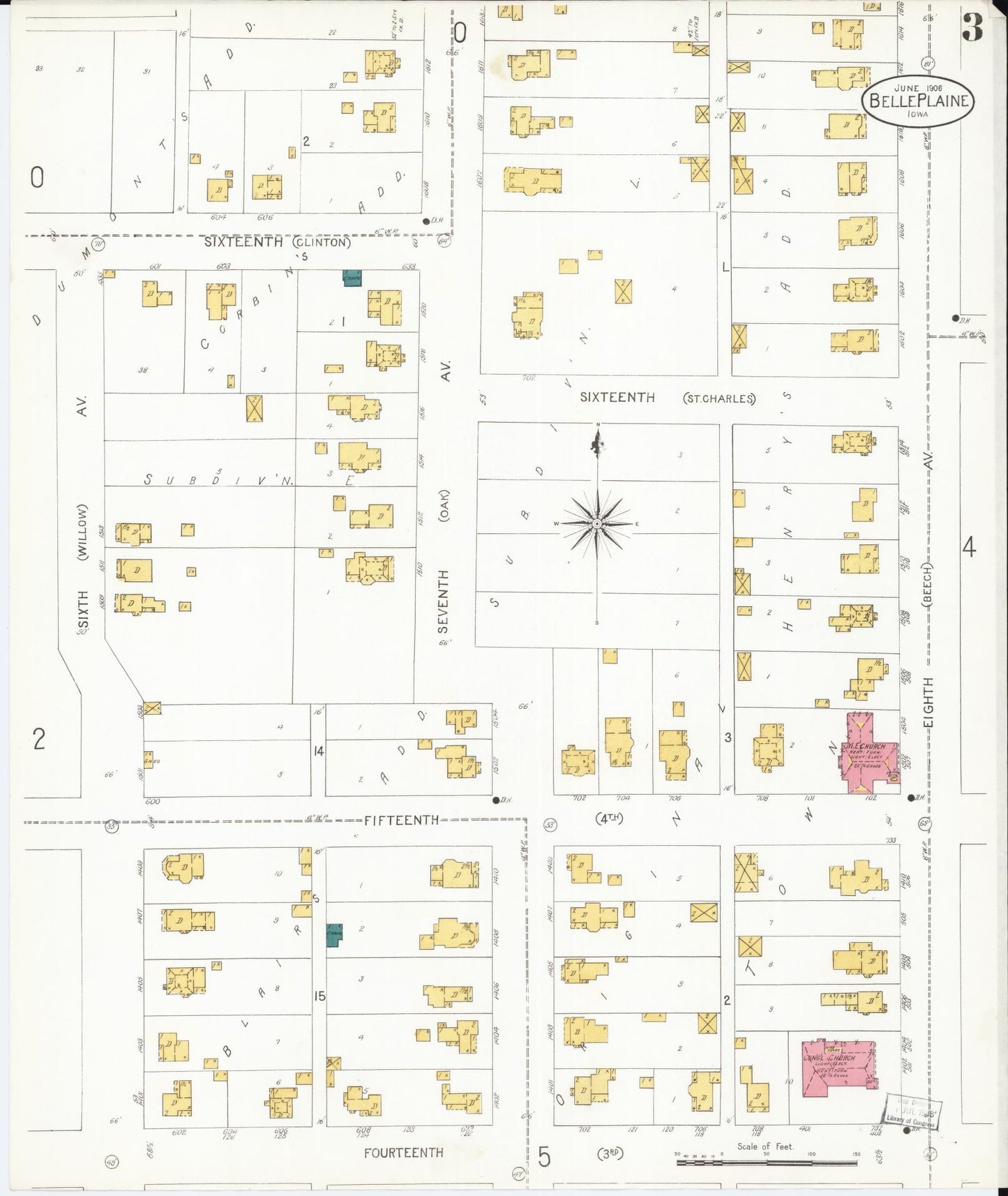 Sanborn Fire Insurance Map from Belle Plaine, Benton County, Iowa (1906), Sheet #0003 - Historic Sanborn Fire Insurance Map Print, vintage old map wall art
