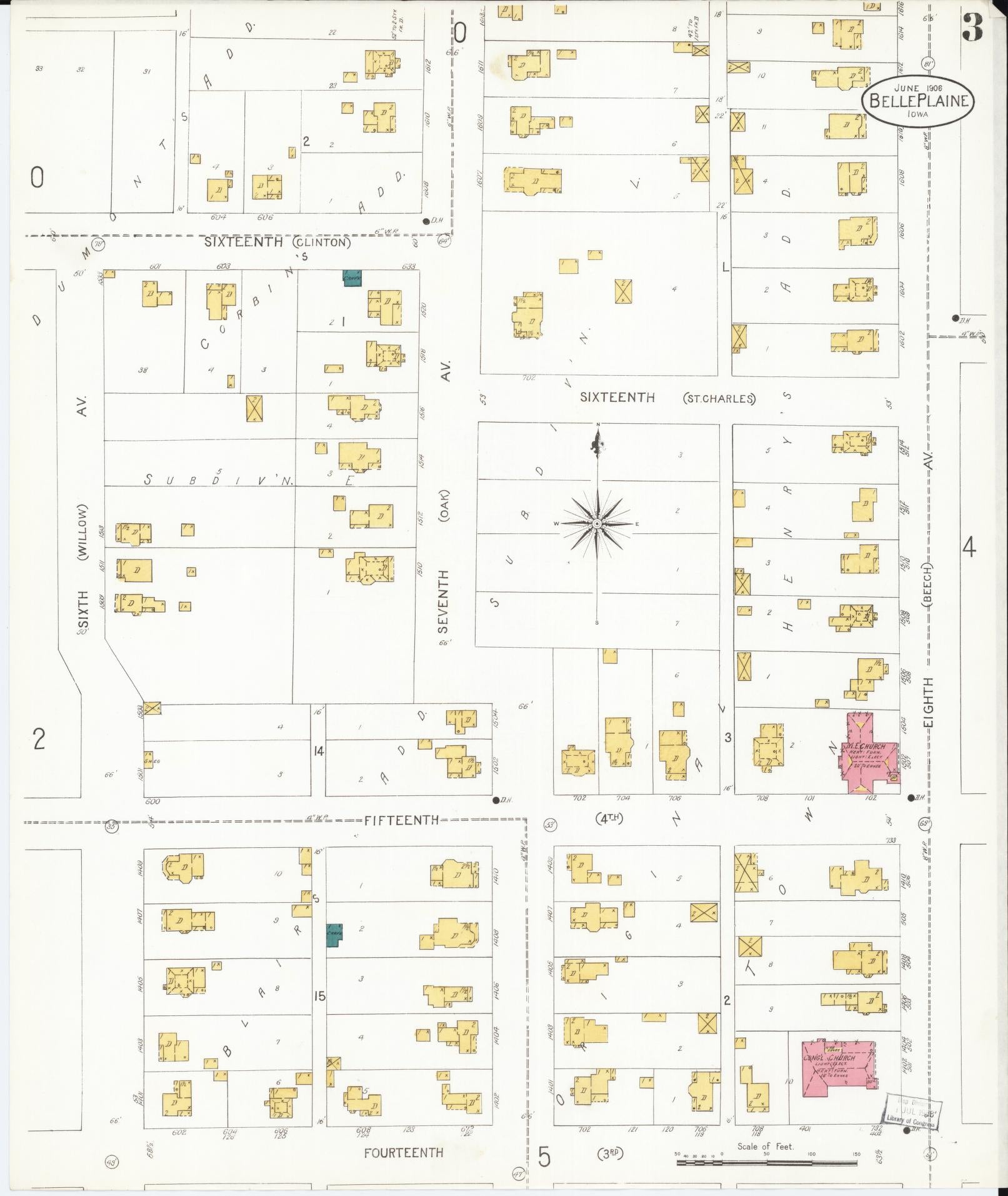 Sanborn Fire Insurance Map from Belle Plaine, Benton County, Iowa (1906), Sheet #0003 - Historic Sanborn Fire Insurance Map Print, vintage old map wall art