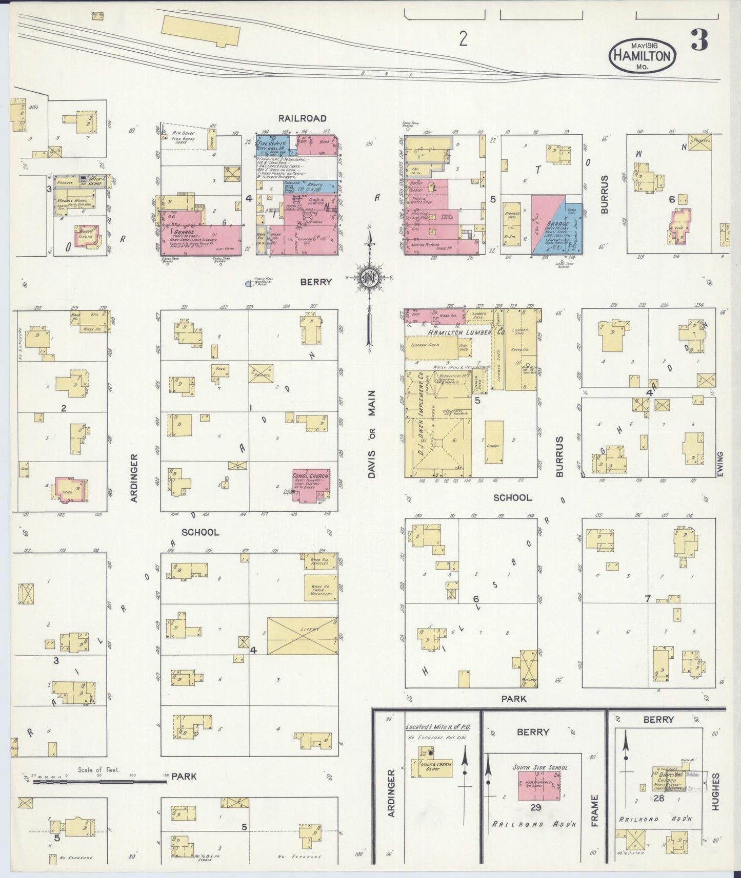 Sanborn Fire Insurance Map from Hamilton, Caldwell County, Missouri (1916), Sheet #0003 - Historic Sanborn Fire Insurance Map Print, vintage old map wall art, antique decor, genealogy gift, Missouri Missouri map