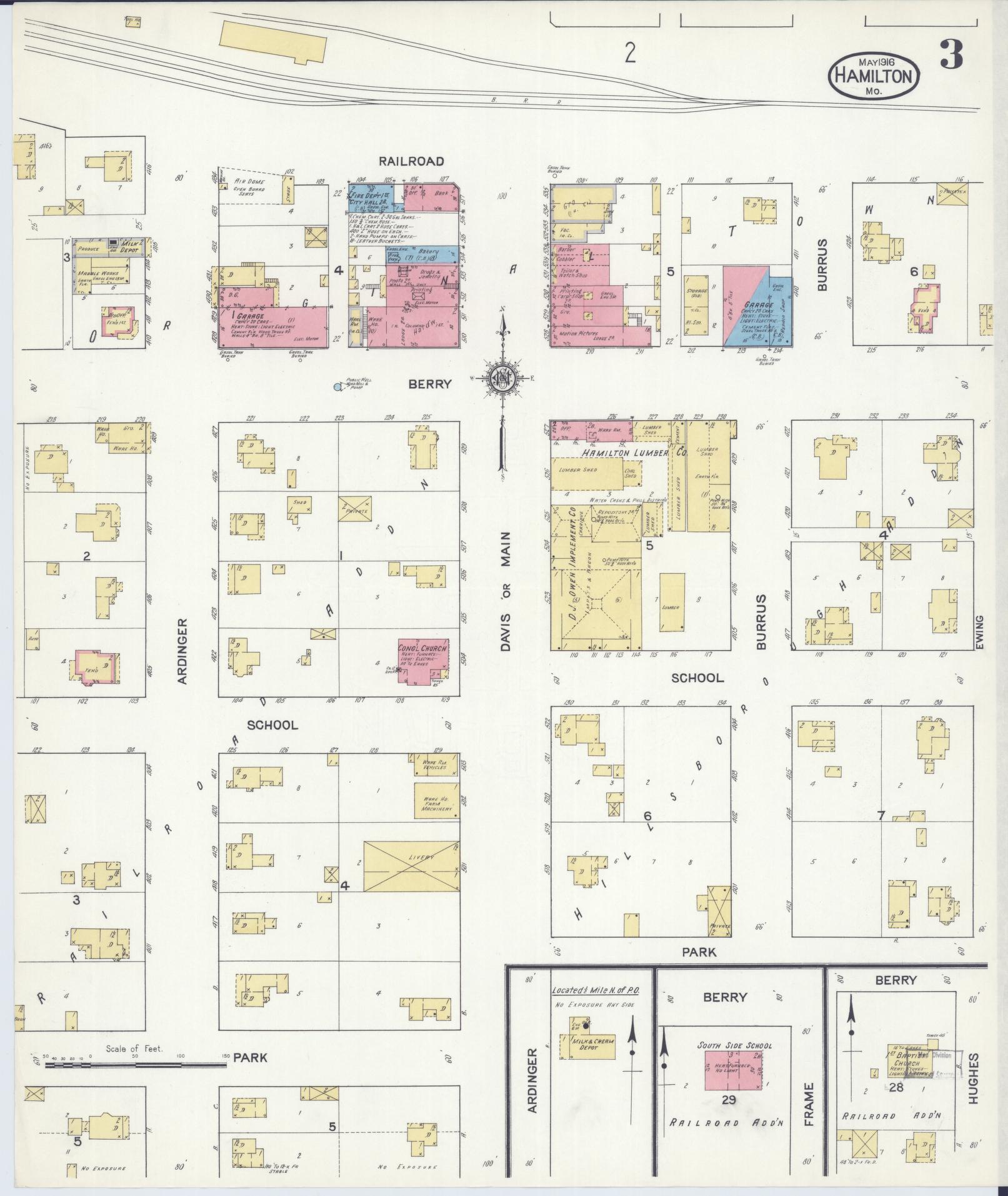 Sanborn Fire Insurance Map from Hamilton, Caldwell County, Missouri (1916), Sheet #0003 - Historic Sanborn Fire Insurance Map Print, vintage old map wall art, antique decor, genealogy gift, Missouri Missouri map