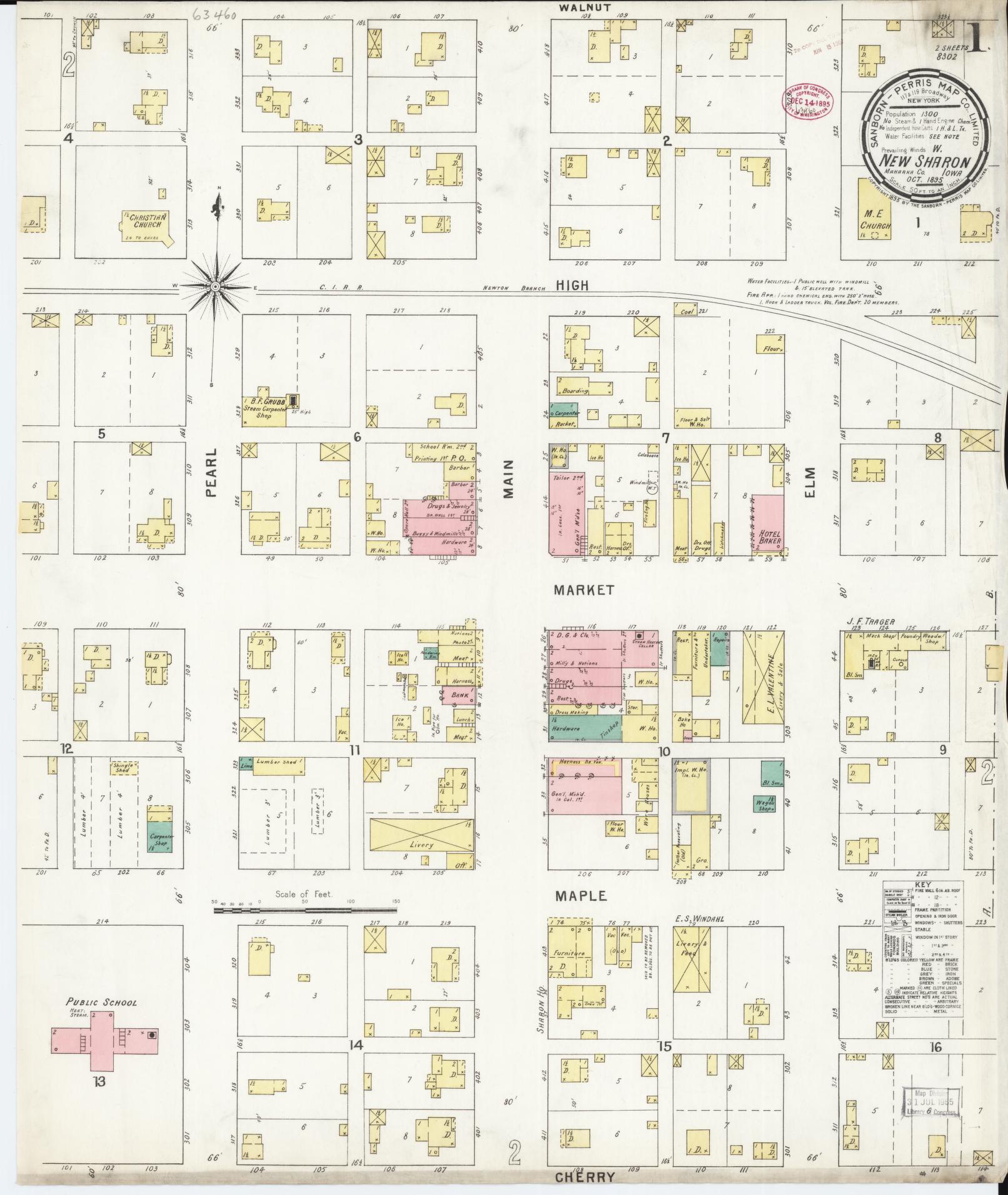 Sanborn Fire Insurance Map from New Sharon, Mahaska County, Iowa (1895), Sheet #0001 - Historic Sanborn Fire Insurance Map Print