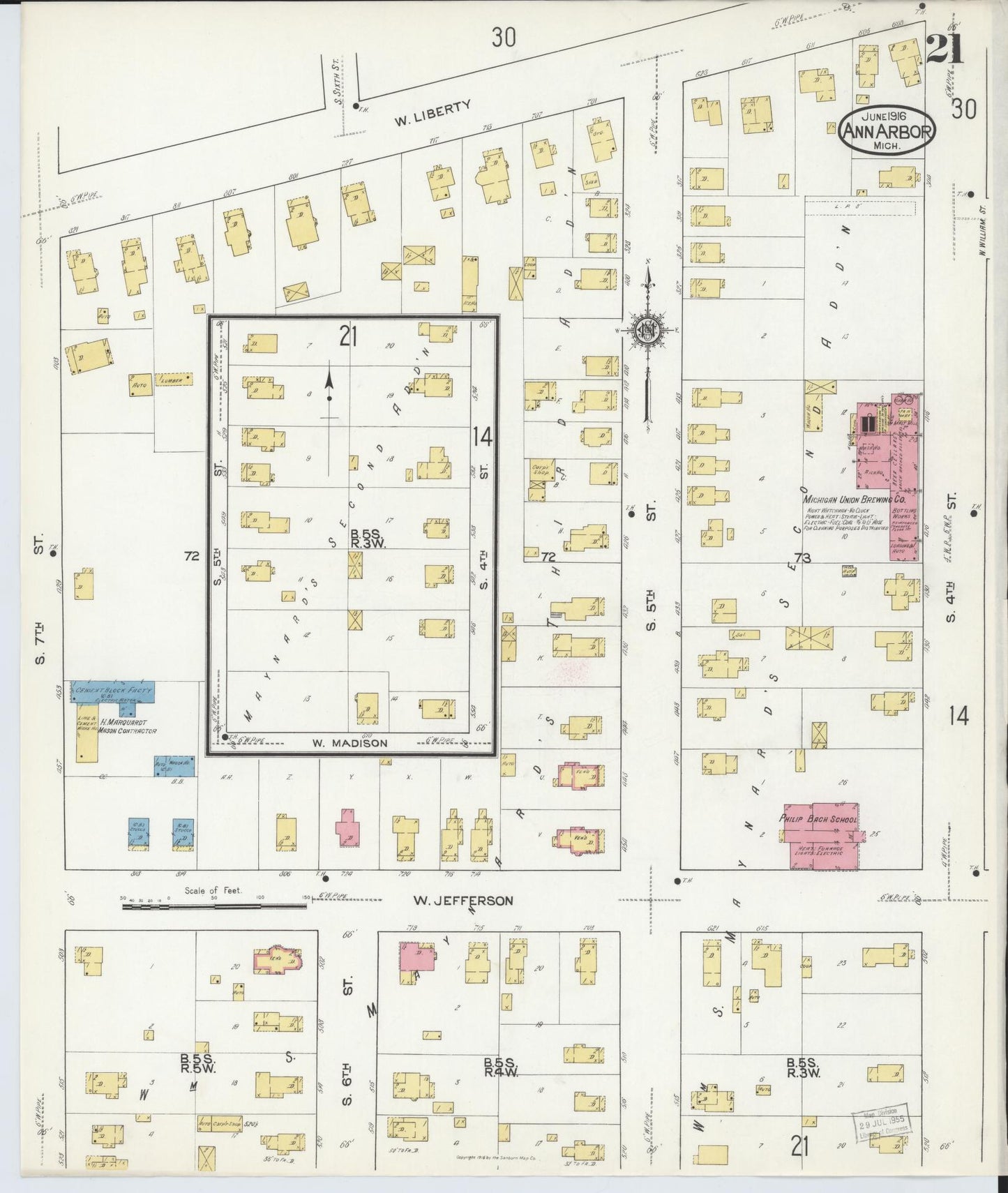 Sanborn Fire Insurance Map from Ann Arbor, Washtenaw County, Michigan (1916), Sheet #0021 - Complete Map Set gallery image, historic Sanborn map, vintage wall art, Michigan Michigan