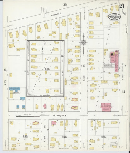 Sanborn Fire Insurance Map from Ann Arbor, Washtenaw County, Michigan (1916), Sheet #0021 - Complete Map Set gallery image, historic Sanborn map, vintage wall art, Michigan Michigan