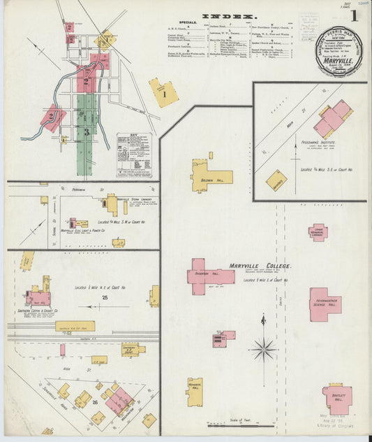 Sanborn Fire Insurance Map from Maryville, Blount County, Tennessee (1900), Sheet #0001 - Complete Map Set gallery image, historic Sanborn map, vintage wall art, Tennessee Tennessee