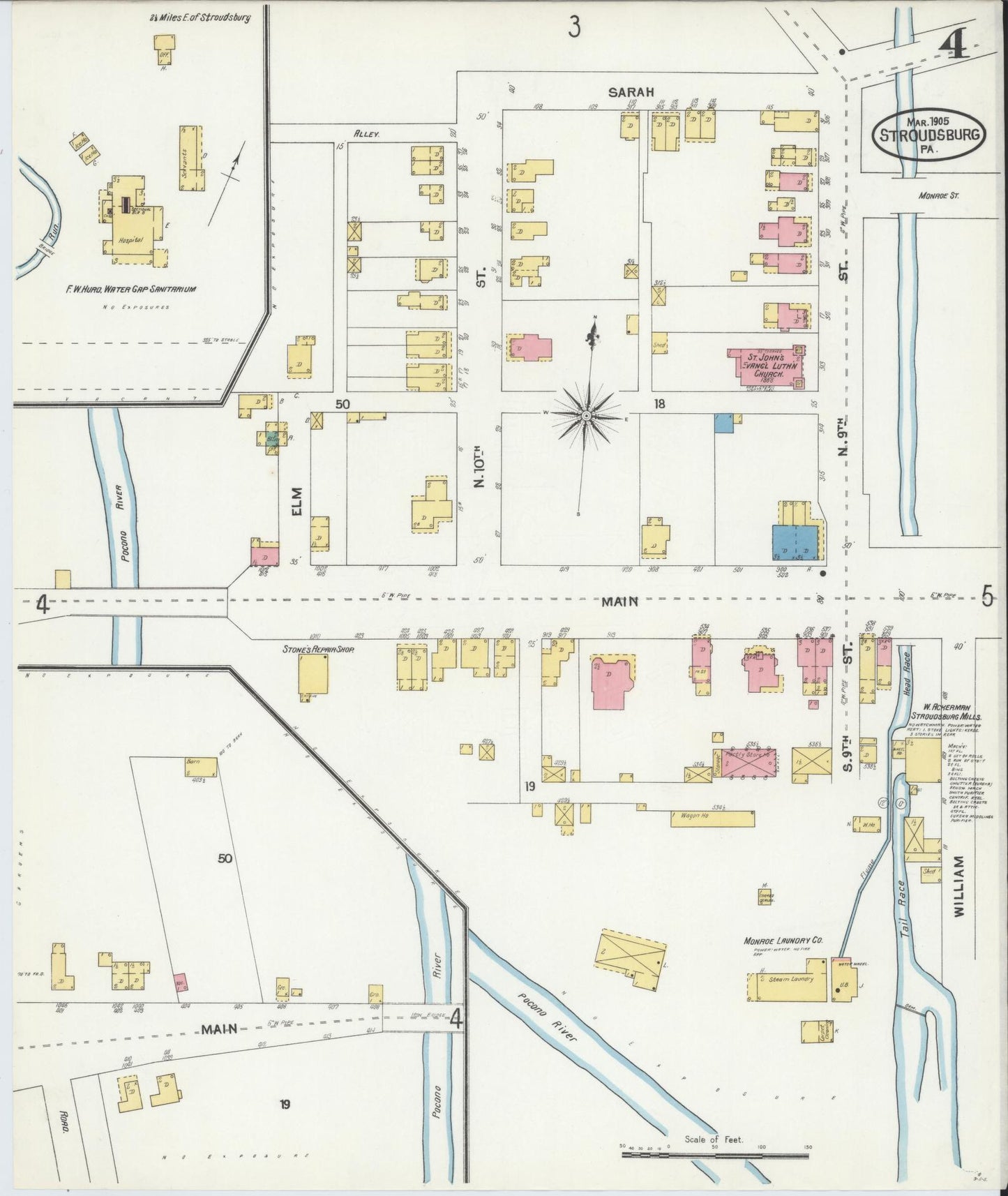 Sanborn Fire Insurance Map from Stroudsburg, Monroe County, Pennsylvania (1905), Sheet #0004 - Complete Map Set gallery image, historic Sanborn map, vintage wall art, Pennsylvania Pennsylvania