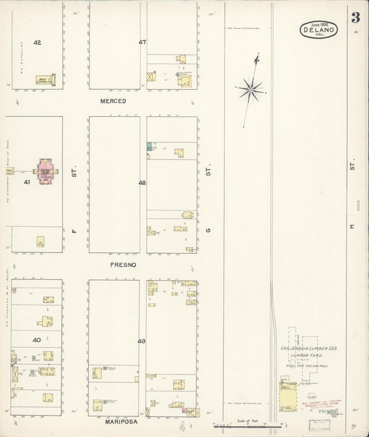 Sanborn Fire Insurance Map from Delano, Kern County, California (1892), Sheet #0003 - Historic Sanborn Fire Insurance Map Print, vintage old map wall art, antique decor, genealogy gift, California California map