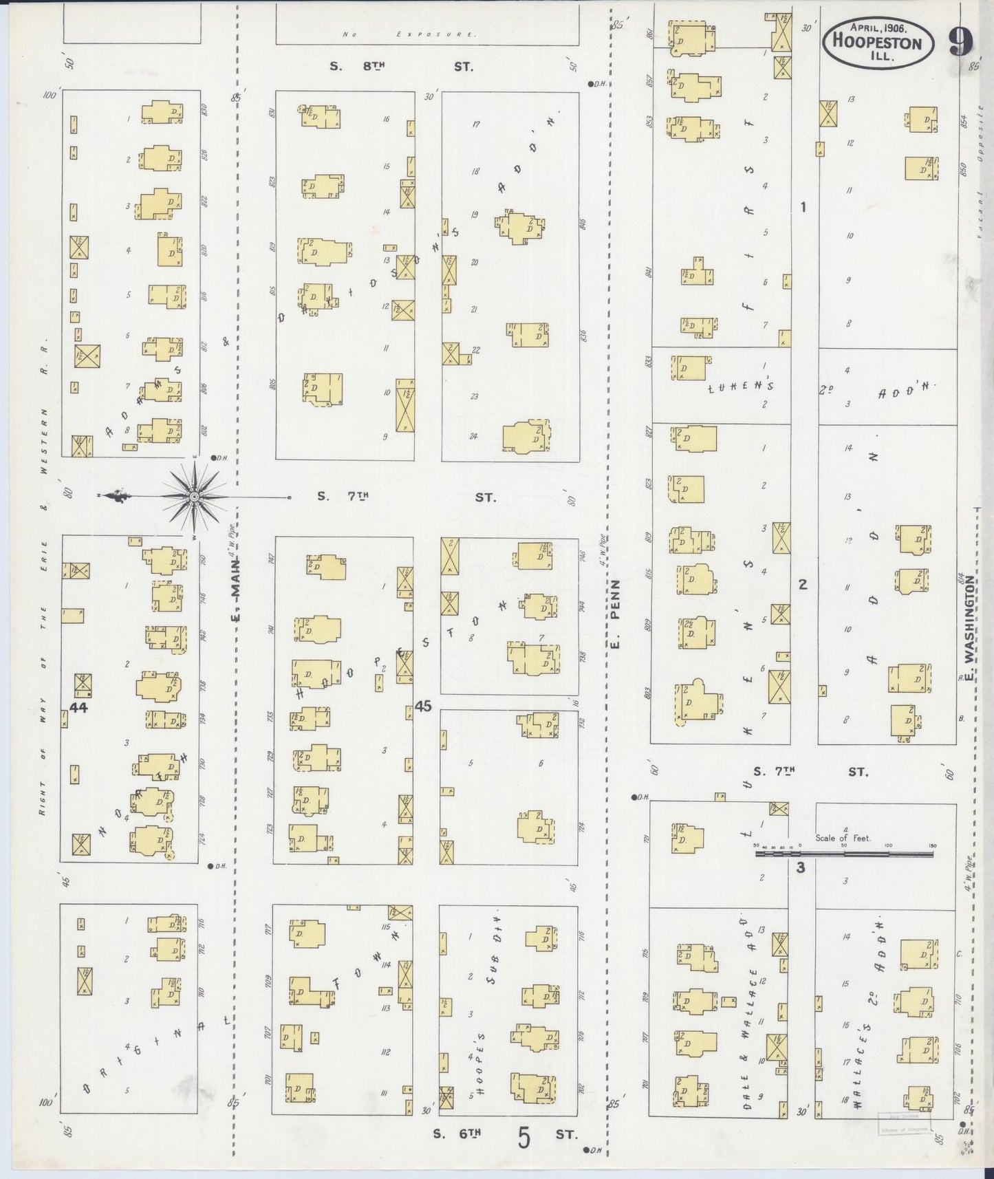Sanborn Fire Insurance Map from Hoopeston, Vermilion County, Illinois (1906), Sheet #0009 - Historic Sanborn Fire Insurance Map Print, vintage old map wall art, antique decor, genealogy gift, Illinois Illinois map