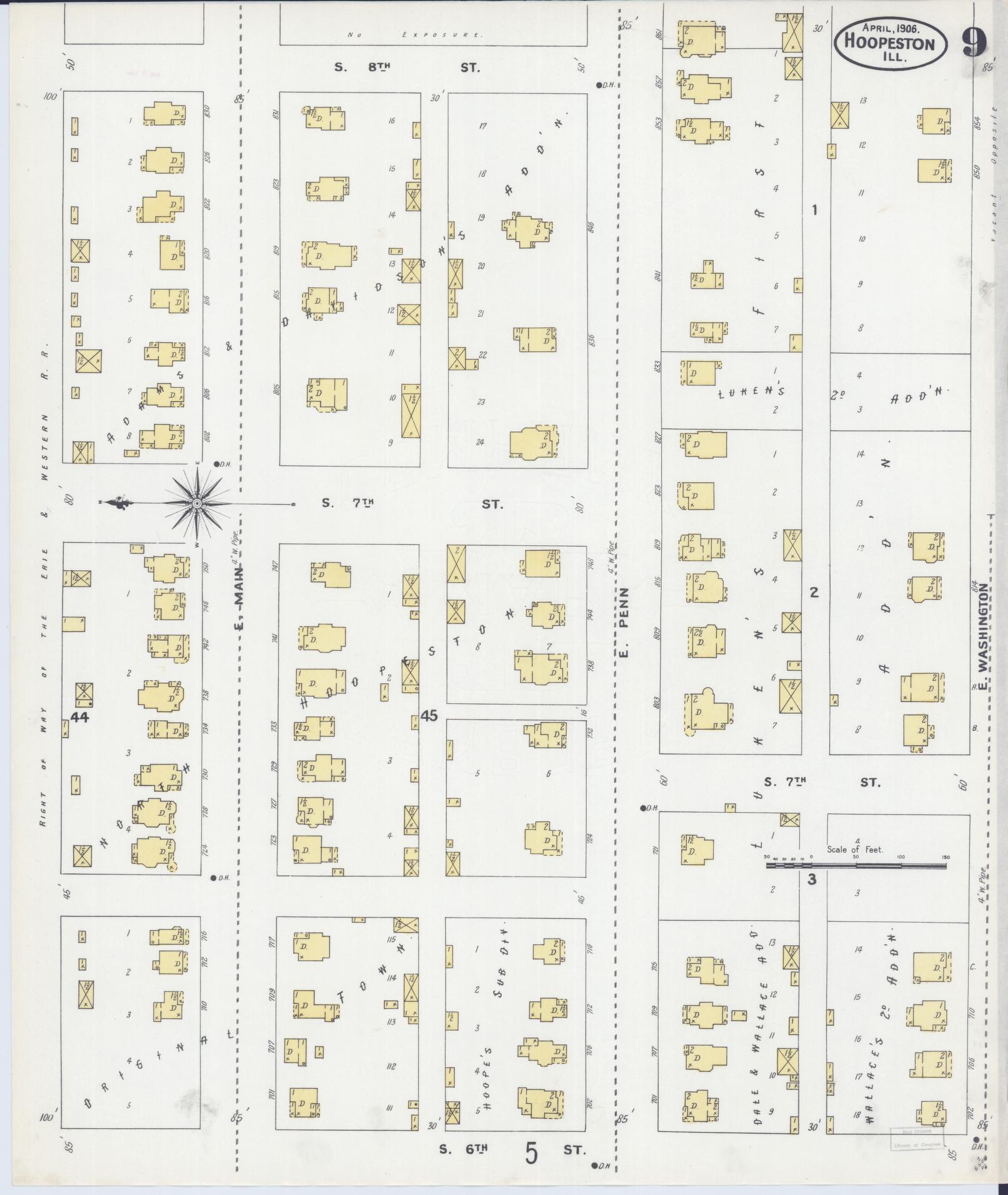 Sanborn Fire Insurance Map from Hoopeston, Vermilion County, Illinois (1906), Sheet #0009 - Historic Sanborn Fire Insurance Map Print, vintage old map wall art, antique decor, genealogy gift, Illinois Illinois map