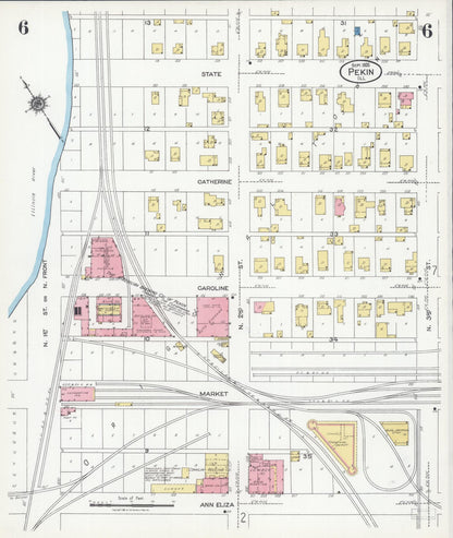 Sanborn Fire Insurance Map from Pekin, Tazewell County, Illinois (1925), Sheet #0006 - Historic Sanborn Fire Insurance Map Print, vintage old map wall art, antique decor, genealogy gift, Illinois Illinois map