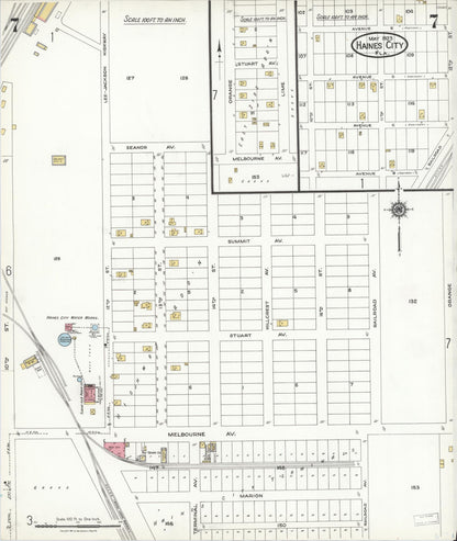 Sanborn Fire Insurance Map from Haines City, Polk County, Florida (1923), Sheet #0007 - Complete Map Set gallery image, historic Sanborn map, vintage wall art, Florida Florida