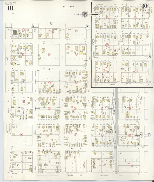 Sanborn Fire Insurance Map from Bay City, Matagorda County, Texas (1947), Sheet #0010 - Historic Sanborn Fire Insurance Map Print, vintage old map wall art, antique decor, genealogy gift, Texas Texas map
