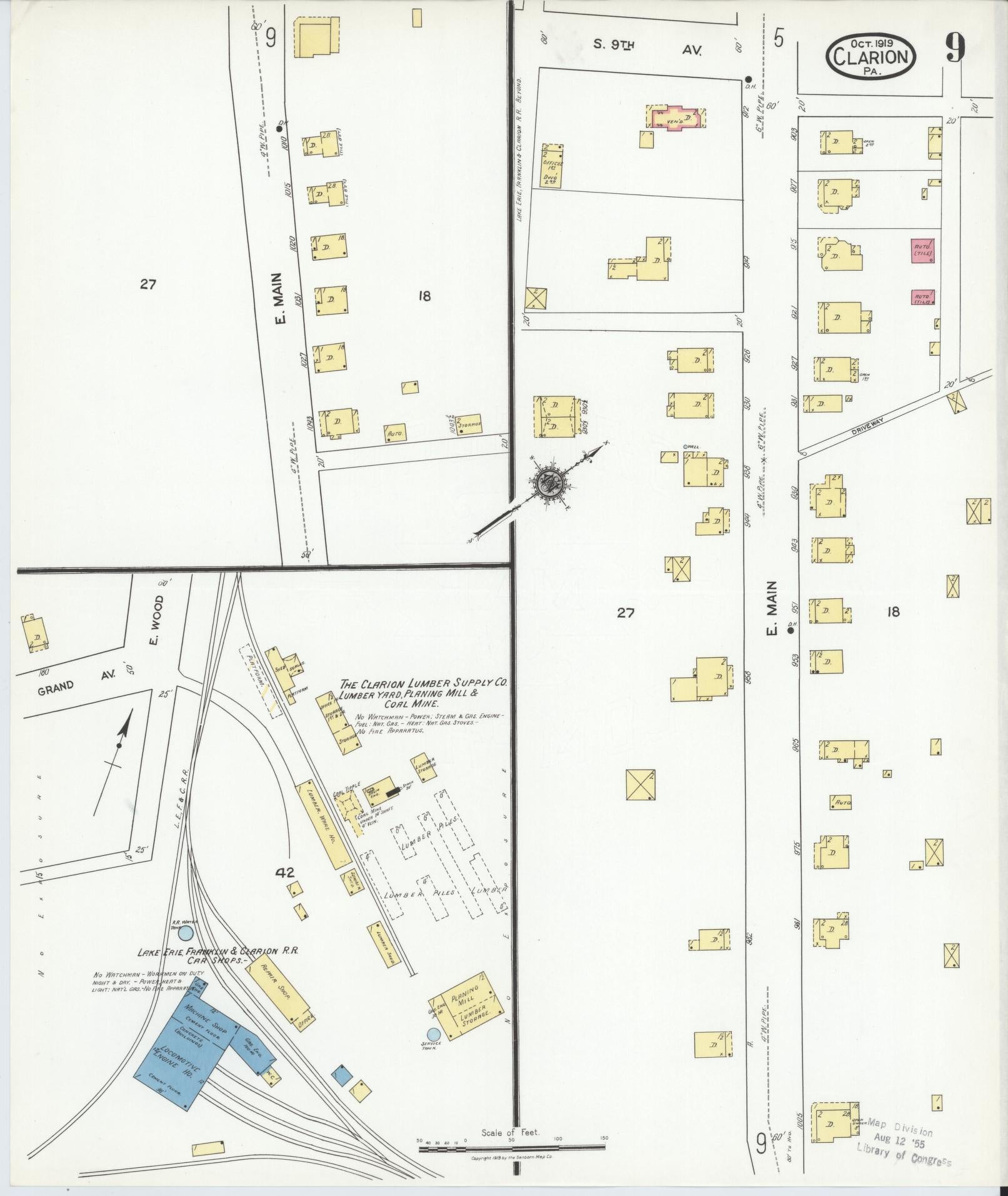 Sanborn Fire Insurance Map from Clarion, Clarion County, Pennsylvania (1919), Sheet #0009 - Historic Sanborn Fire Insurance Map Print, vintage old map wall art, antique decor, genealogy gift, Pennsylvania Pennsylvania map