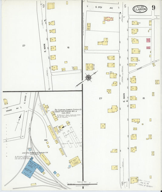 Sanborn Fire Insurance Map from Clarion, Clarion County, Pennsylvania (1919), Sheet #0009 - Historic Sanborn Fire Insurance Map Print, vintage old map wall art, antique decor, genealogy gift, Pennsylvania Pennsylvania map